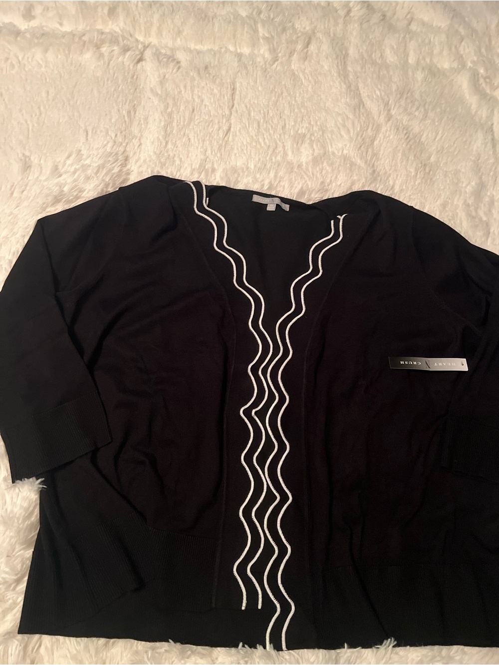 Black Women's Cardigan with White Wave Trim